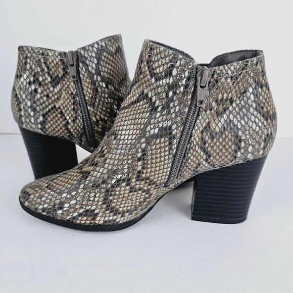 Women's Python Print Side Zip Block Heel Ankle Boots Size 7.5M - Picture 5 of 11